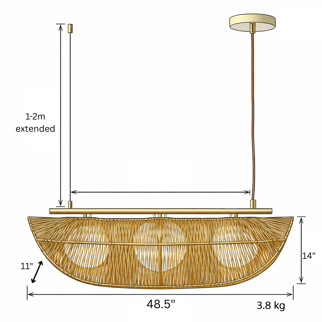 Horizon Shell Linear – Linear Pendant Lamp in Natural Jute Fibre for Homes, Restaurants & Offices - MOORAQ