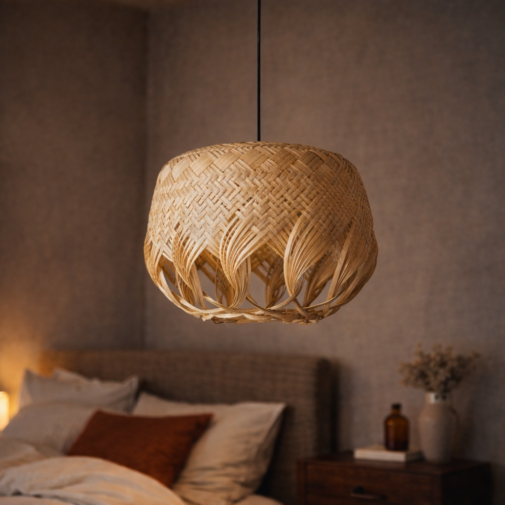 Handwoven Bamboo Pendant Light – Natural Braided Hanging Ceiling Lamp for Home & Café Interiors - MOORAQ