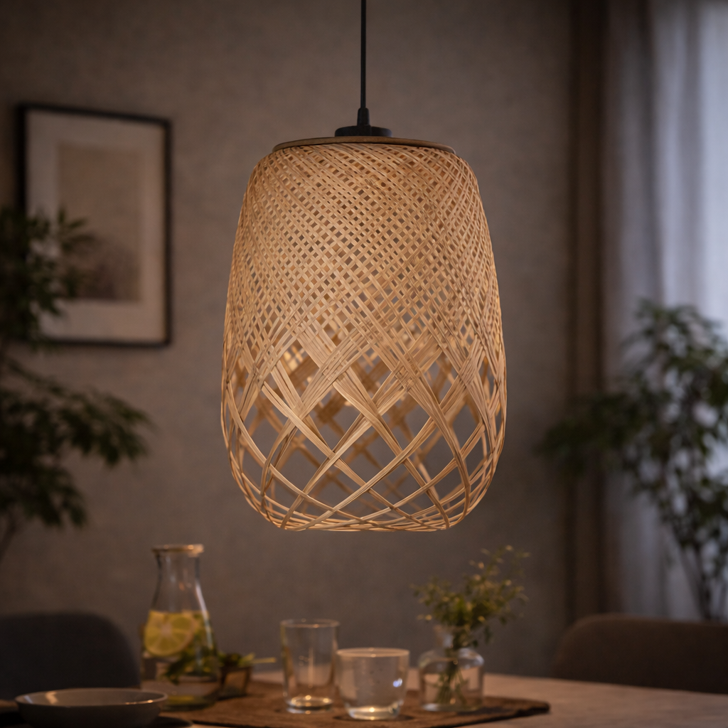 Orbit Weave Bamboo Pendant Light – Handwoven Natural Ceiling Lamp for Home & Café Interiors - MOORAQ