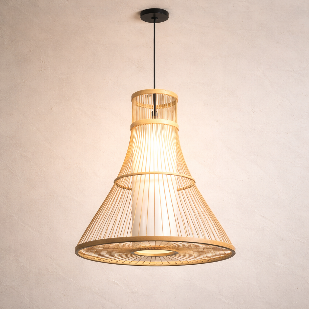 Handcrafted Bamboo Pendant Light – Natural Boho Ceiling Lamp - MOORAQ
