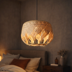 Handwoven Bamboo Pendant Light – Natural Braided Hanging Ceiling Lamp for Home & Café Interiors - MOORAQ