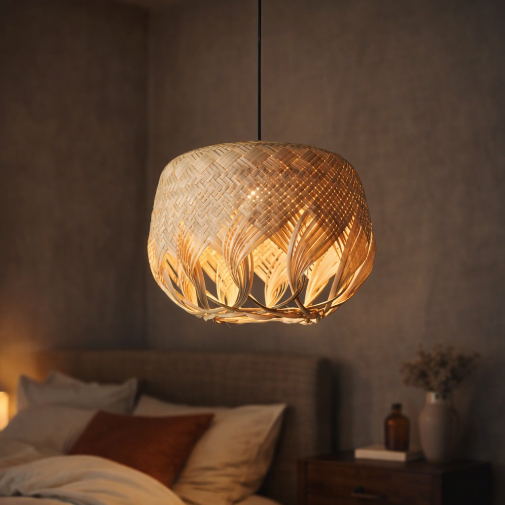 Handwoven Bamboo Pendant Light – Natural Braided Hanging Ceiling Lamp for Home & Café Interiors - MOORAQ