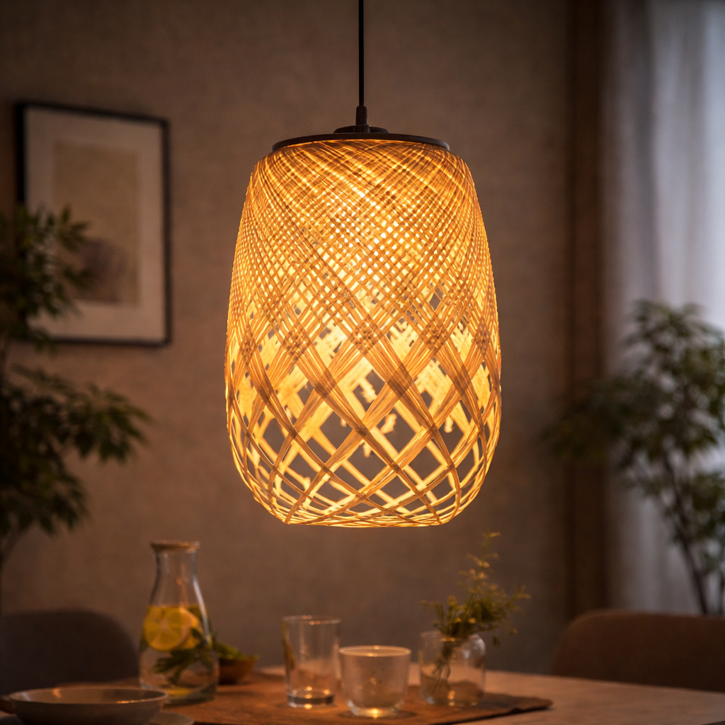 Orbit Weave Bamboo Pendant Light – Handwoven Natural Ceiling Lamp for Home & Café Interiors - MOORAQ