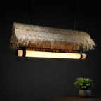 Rihla Cane Linear Light- Natural cane mesh and Raffia Grass for Home, Restaurants and Offices