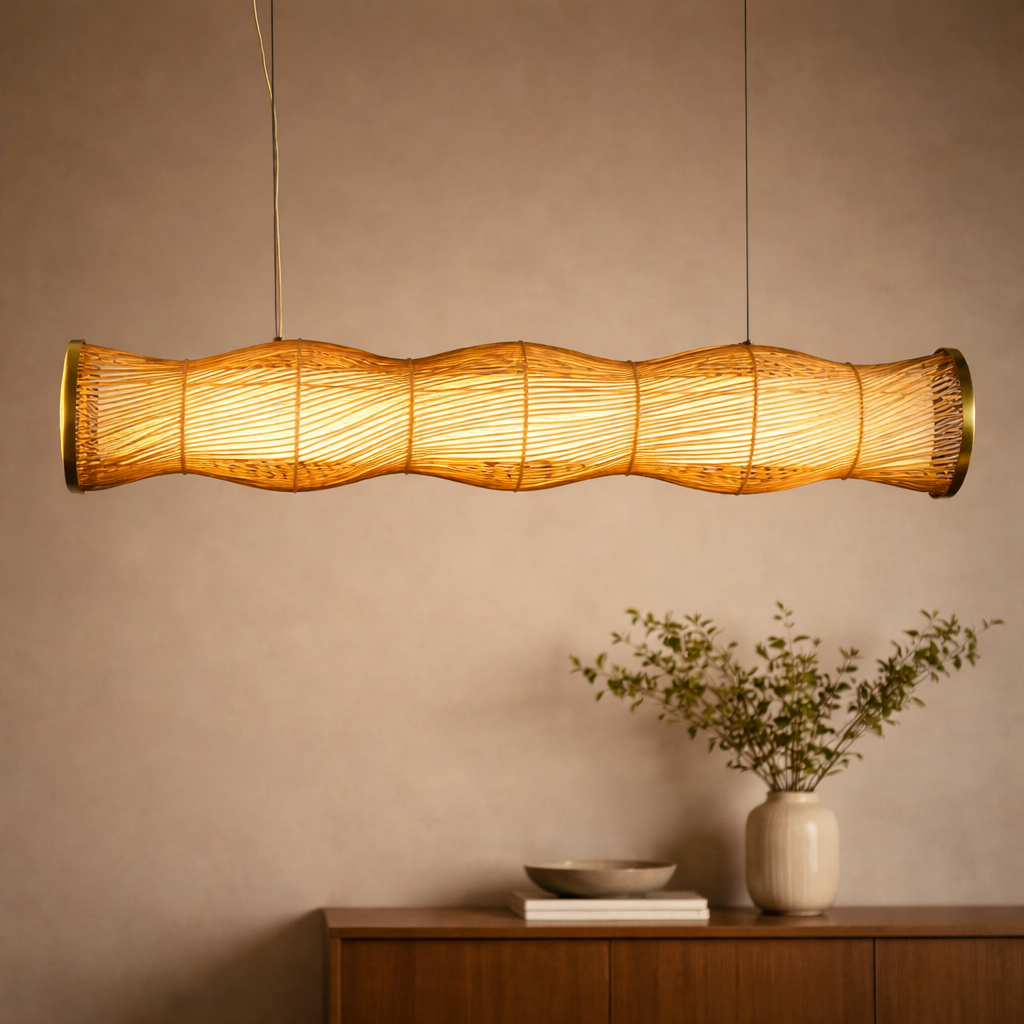 Meshloom Linear Pendant – Industrial Cane & Metal Light