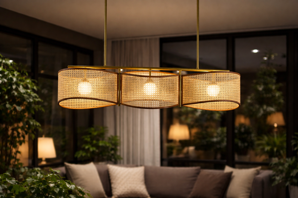 CaneCraft Linear Rattan Pendant Light